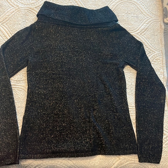 Womans long sleeve, super soft sweater with a cowl neckline and gold Lame’ - Picture 2 of 2